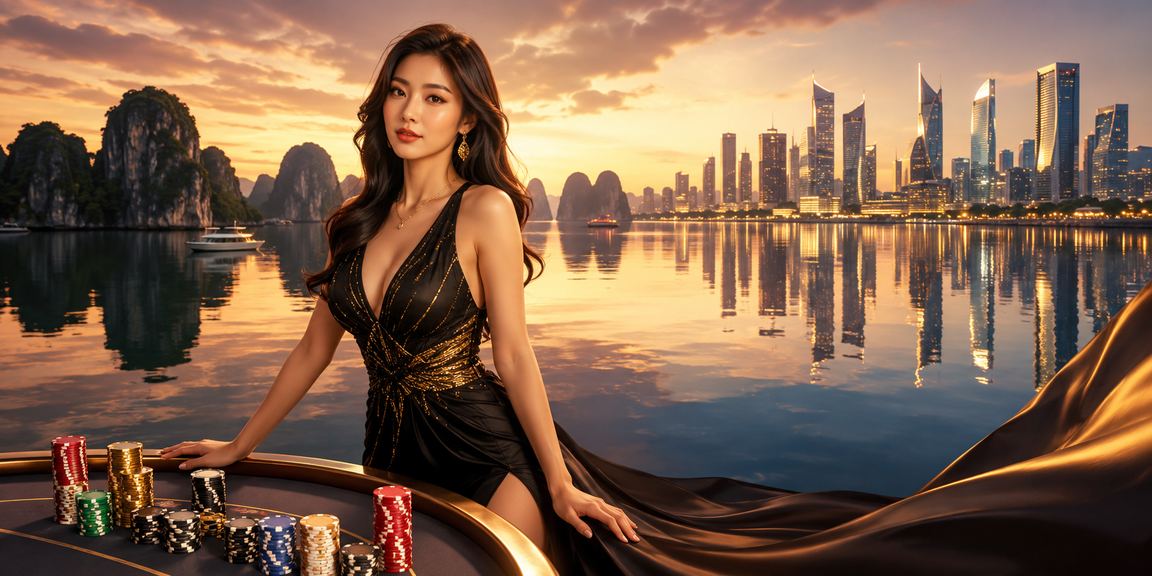 Cảnh Vịnh Hạ Long với người dùng theo dõi thị trường tài chính trực tuyến qua điện thoại